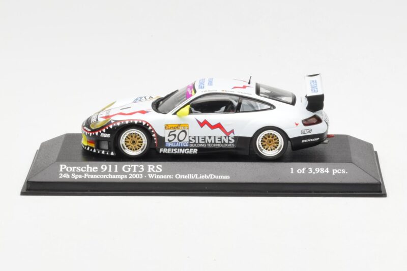 Porsche 911 996 GT3 RS Siemens #50 M. Ortelli / M. Lieb / R. Dumas 24 Hours of Spa 2003 Winners Minichamps 1:43 400036950