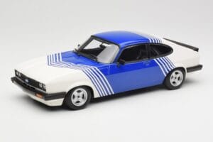 Ford Capri Mk2 3.0 Blanco con Franjas Azules Minichamps 1:18 155788600 Metal