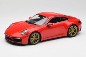 Porsche 911 992 Carrera 4S Guards Rojo & Llantas Doradas Minichamps 1:18 153067328 Metal