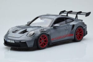 Porsche 911 992 GT3 RS Arctic Gris Pyro Rojo Norev 1:18 187350 Metal