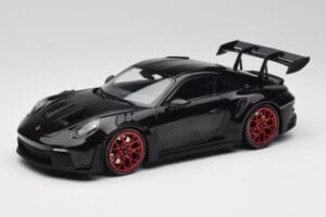 Porsche 911 992 GT3 RS Negro & Llantas Rojas & Decor Negro Minichamps 1:18 153062240 Metal