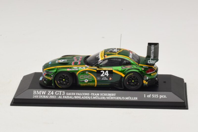 BMW Z4 GT3 Saudi Falcons #24 Al Faisal / Binladen 24 Hours of Dubai 2013 Minichamps 1:43 BMW Z4 GT3 Saudi Falcons #24 Al Faisal / Binladen 24 Hours of Dubai 2013 Minichamps 1:43 437132424 Metal