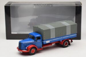 Mercedes L 315 Camión de Plataforma Azul Rojo Minichamps 1:43 439034420 Metal - imagen 6 de 6