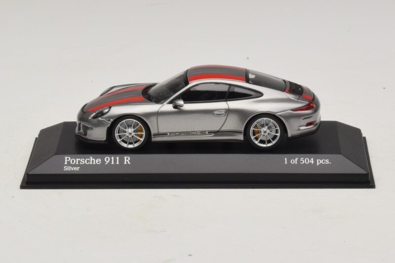 Porsche 911 991.1 R Plata Con Rayas Naranjas Minichamps 1:43 410066222 Metal